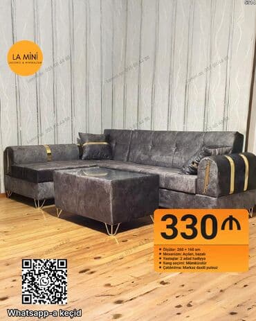 Künc divan dəsti – LA Mini - Ölçülər: 260 × 160 sm - Mexanizm