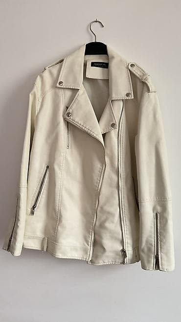 ağ pencek: Ağ rəngli motosiklet üslubunda qadın gödəkçəsi - Rəng: krem/ağ - — 1