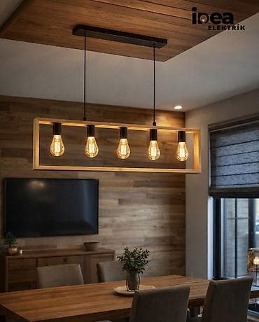 led isiq: Çılçıraq, 5 lampa, Taxta — 1