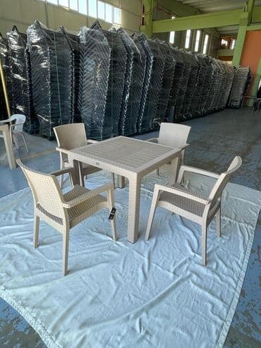işlenmiş varota: Yeni, Kvadrat masa, 4 stul, Açılmayan, Stullar ilə, Plastik, Türkiyə — 1