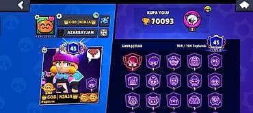 Brawl Stars hesabı – yüksək səviyyəli profil - Kupa yolu: 70,093 - — 1
