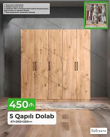 5 qapılı geyim dolabı - Ölçü: 47×200×200 sm - Material: 18 mm laminat — 1
