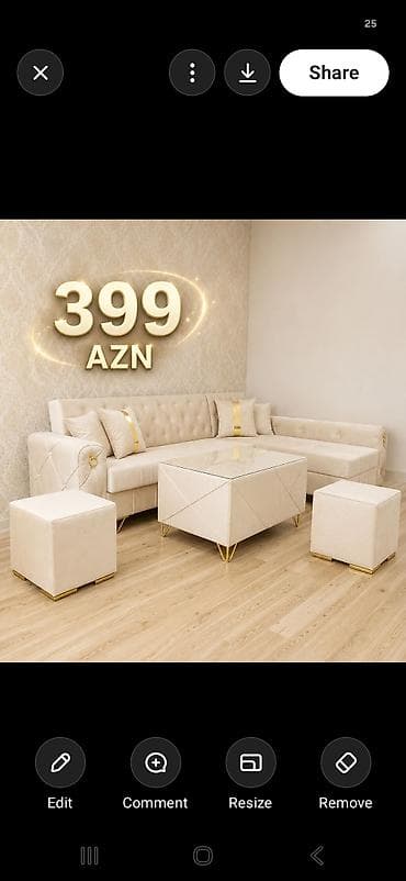 Klassik-modern tərzdə künc divan dəsti. - Rəng: açıq bej (krem)