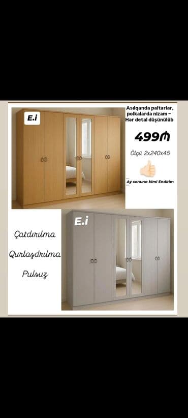 Qida məhsulları: Açılan, 4 qapılı Düz dolab, Qarderob, paltar dolabı — 11