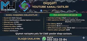 çəlik satışı aptek: Youtube kanalı satılır. Pul qazanma açıq və iş ortaqlığı təstiqlənmiş — 2