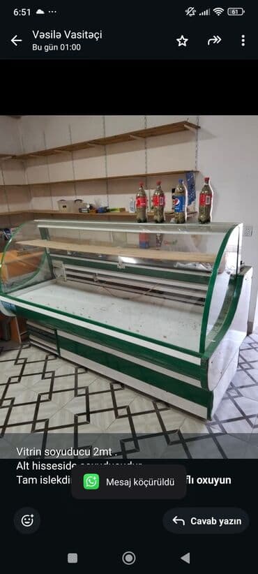 derin dondurcu: Vitrin soyuducu 2mt . Alt hisseside soyuducudur. Tam islekdir.Qiymet — 1