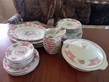 Mətbəx aksesuarları: Nahar dəsti, rəng - Çəhrayı, Farfor — 1