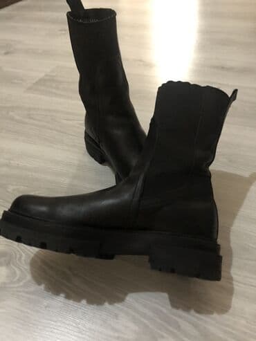 резиновые мужские ботинки: Qara dəri kişilər/unedisex çəkmələr - Material: hamar qara dəri, iç — 1