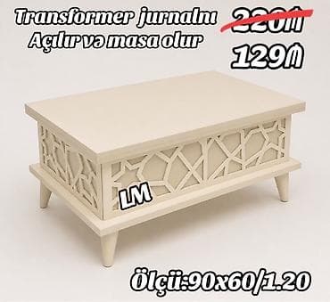 antikvar mebel: Transformer jurnal masalar. Ölçü: 90*60 bağlı vəziyyətdə H38 90*120 — 1