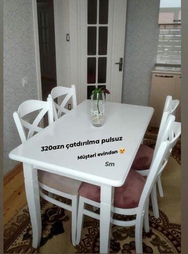 mətbəxt stol: Mətbəx üçün, Yeni, Açılmayan, Dördbucaq masa, 4 stul — 1