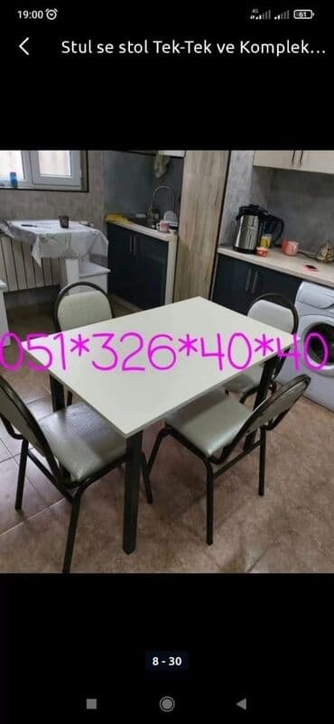 Masa və oturacaq dəstləri: Qonaq otağı üçün, Yeni, Açılan, Dördbucaq masa, 8 stul — 29