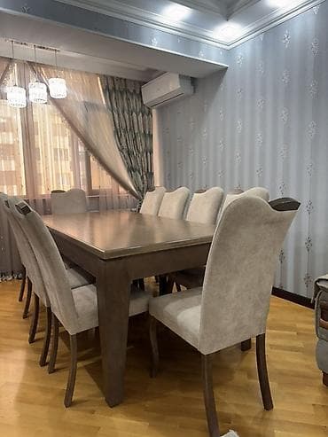 taxta: Yemək otağı üçün massiv taxta stol və 10 ədəd stul dəsti. - Stol — 1