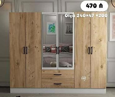 Yeni, 6 qapı, Güzgülü, Digər rəng, Digər material, Açılan, Düz dolab — 1