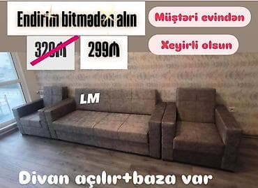 Divan, 2 kreslo, Bazalı, Açılan