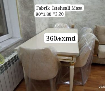 mərmər masa: Qonaq otağı üçün, Yeni, Açılmayan, Oval masa, 6 stul — 7