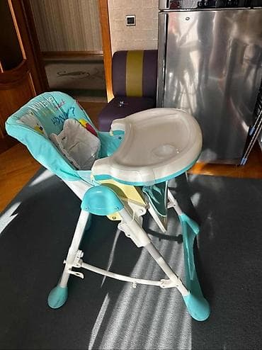 Uşaq yemək kreslosu - Rəng: mavi-ağ, naxışlı oturacaq - Geniş