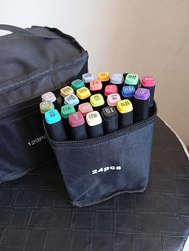 rengli qelem: Təzə Spirt əsaslı ikiucu markerlər dəsti – 24 rəng Təzə flomasterler — 2