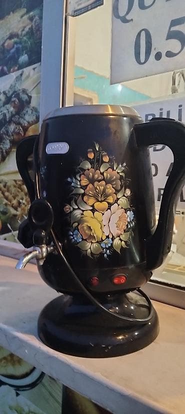 elektrik samavar: Elektrik samovar/çayçı – dekorativ çiçək naxışlı, kranlı model — 1