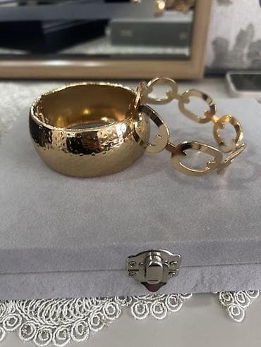 Бижутерия: Qızılı rəngdə qadın qolbaq dəsti - Dizayn: Qalın, çəkici manjet tipli — 3