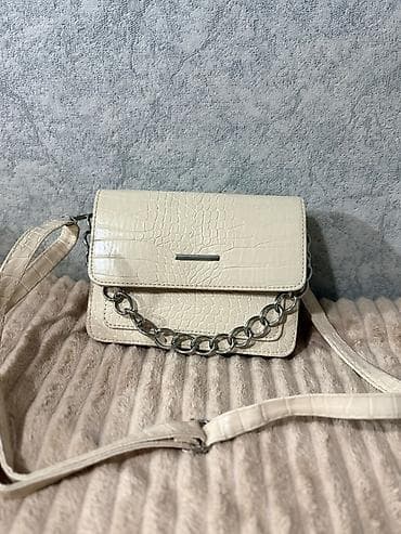 Krem rəngli çiyin/çapraz çanta - Material: krokodil teksturalı