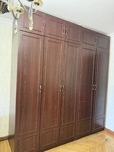 6 дверей, Коричневый, Дерево, Распашной, Прямой шкаф