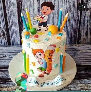 şəkilli tort: Məktəb mövzulu bəzəkli tortlar – “Bilik Günü”, “İlk dərsin mübarək” — 8