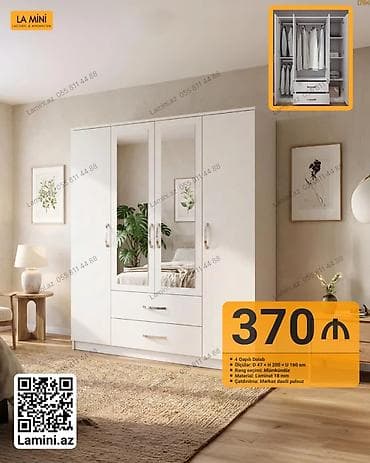 skaf: 4 qapılı paltar dolabı - Ölçülər: dərinlik 47 sm x hündürlük 200 sm x — 1