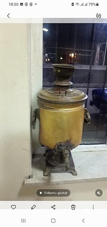 Antik mis samovar və bədii mis qab - Material: qalın mis (samovar)