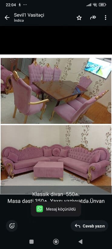 Матрасы: Klassik divan 550₼. Masa dəsti 350₼. Yaxşı vəziyyətdə.Ünvan — 1