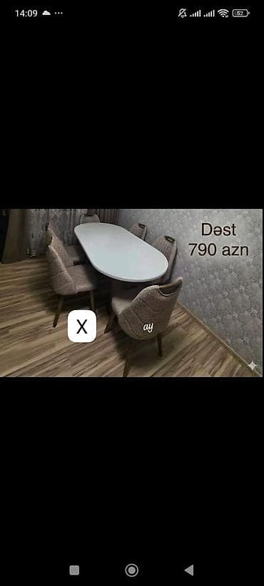 Yemək otağı dəsti - Dəst: oval formalı masa + 6 ədəd kreslo tipli