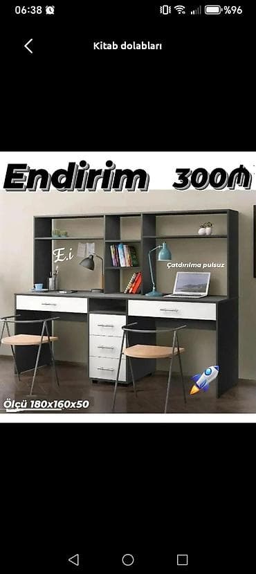 laminat pol: İki nəfərlik iş masası və kitab rəfi kombini - Üst hissədə çoxsaylı — 1