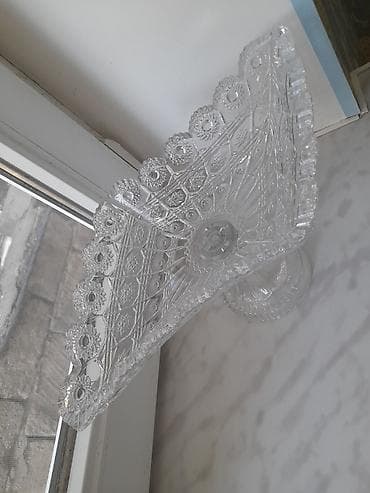 tort dekorlari: Şüşə ayaqlı qablar dəsti - Material: şəffaf şüşə, relyefli kəsmə — 5
