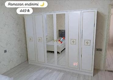 Yeni, 6 qapı, Güzgülü, Ağ, Açılan, Düz dolab