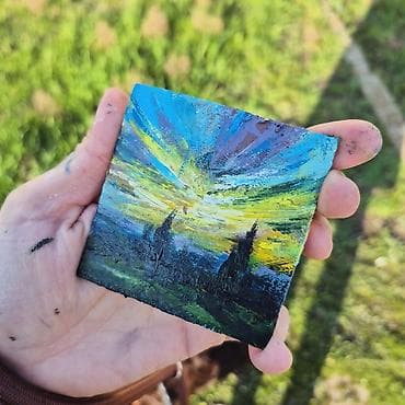 Velosiped ehtiyyat hissələri: Mini yağlı boya tablo – “Gün batımı mənzərəsi” - Texnika: Palitra — 4