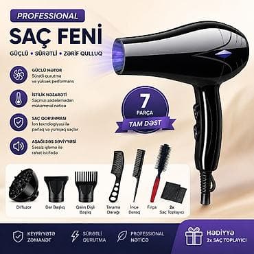 ses yaz: Professional Saç Feni – Güclü, Sürətli və Rahat İstifadə Saçınızı — 1