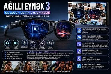 Microwear AI3 Ağıllı Eynək Funksiyalar: - 13 MP yüksək keyfiyyətli