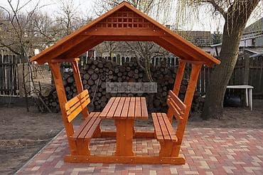 balkon ucun stol stul: Dördbucaq masa, 6 stul, Açılmayan, Skameykalar ilə, Taxta — 10