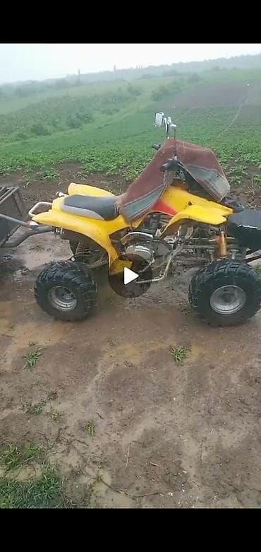 Sarı rəngli ATV (kvadrosikl) və qoşqu - Güclü benzin mühərriki, hava