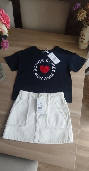 uşaqlar üçün toxunma köynəklər: MNG brendinin qız uşaqları üçün 2 hissəli dəsti - Üst geyim: Tünd — 1