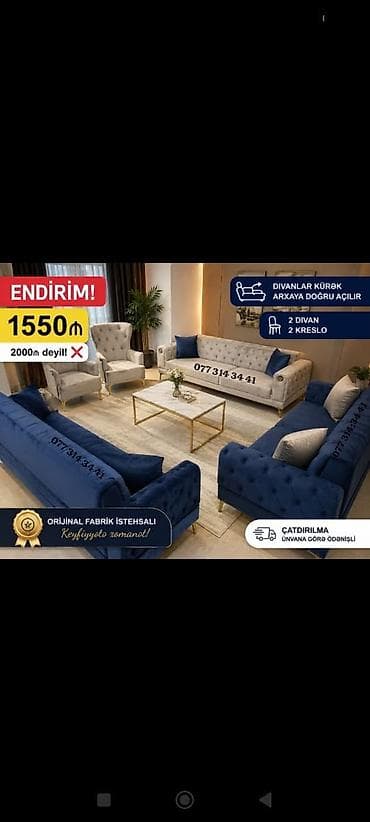 ENDİRİM! Qonaq otağı mebel dəsti – 1550 ₼ (2000 ₼ deyil) Tərkibi: - 2