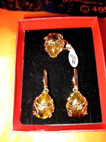 uzuk satışı: Qızılı rəng tonlarında sırğa və üzük - Tərkib: qızılı örtüklü metal — 5