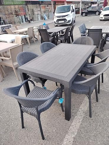 Dördbucaq masa, 6 stul, Açılmayan, Stullar ilə, Həsir toxunuşlu