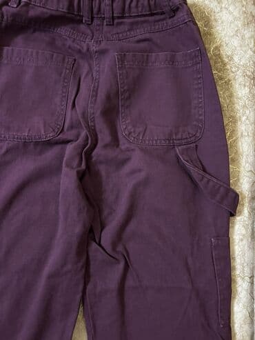 şalvar: Bardovu/Mürdüm rəngli karqo şalvar - Model: düz kəsim, geniş balaq - — 4