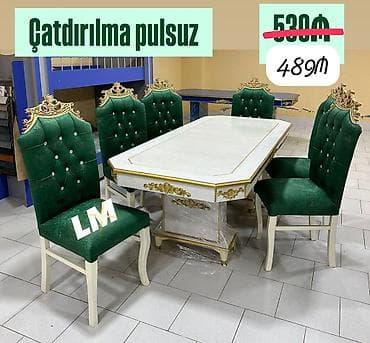 Qonaq otağı üçün, Yeni, Açılmayan, Dördbucaq masa, 6 stul