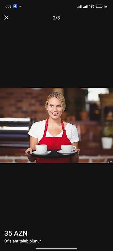 restoran: Ofisiant tələb olunur, Kafe, Gündəlik ödəniş, İstənilən yaş, 1 ildən az təcrübə — 1