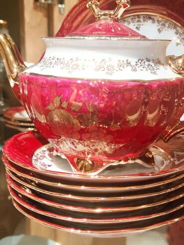 heyat yoldasi ucun tortlar: Nahar dəsti, rəng - Qırmızı, Farfor — 4