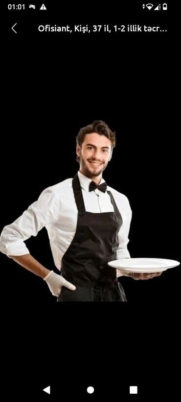 Ofisiant, Kişi, 37 il, 1-2 illik təcrübə