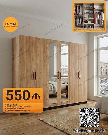 6 qapılı dolab – LA MİNİ dizaynı - Material və üslub: Təbii ağac