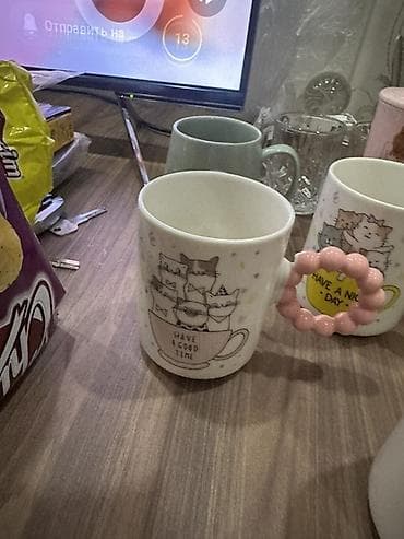 cay samavari: Şüşə və keramika fincan/bokal dəsti - 2 ədəd qalın divarlı, kəsim — 6