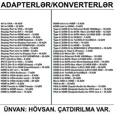 komputer setup: Adapterlər/Konverterlər (Çeviricilər) 📍Ünvan: Bakı şəh, Suraxanı ray — 2